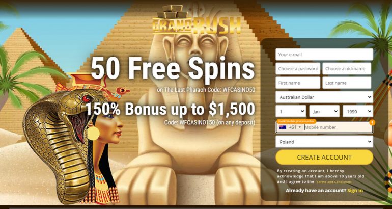 GrandRush Casino – Special Bonus Code for 50 free spins no deposit