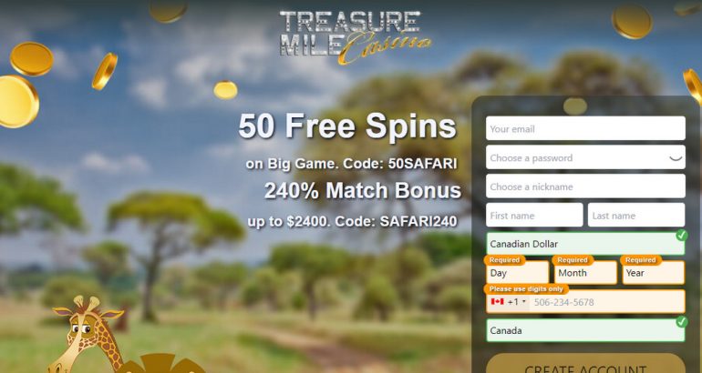 Join to TreasureMile today and get 50 free spins no deposit
