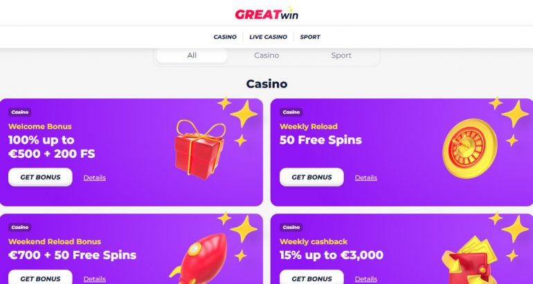 Amazing €500 Welcome Bonus and 200 free spins on GreatWin Casino