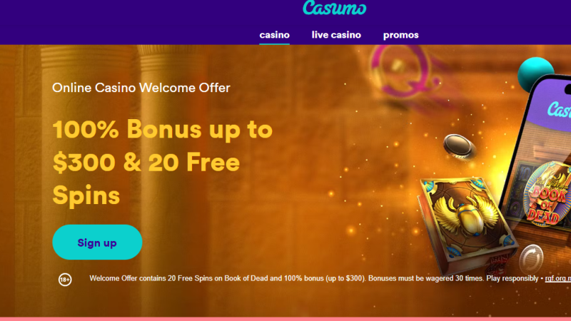 Experience the Thrill: 100% Bonus up to €300 + 20 Free Spins at Casumo Casino!
